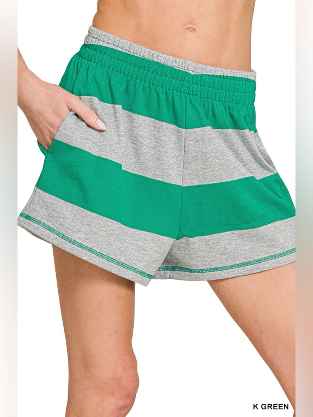Zenana Frenchterry Striped Half Zip Top & Shorts Set - Picture 4 of 12